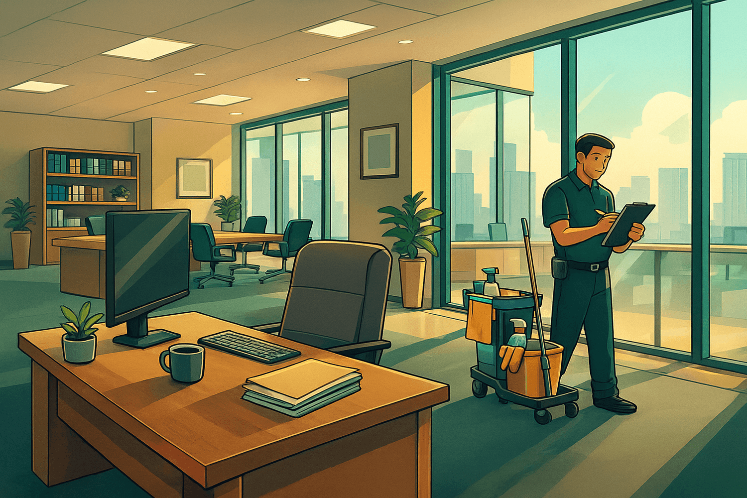 Gebäudereinigung gewinnt neue Aufträge in moderner Bürofläche