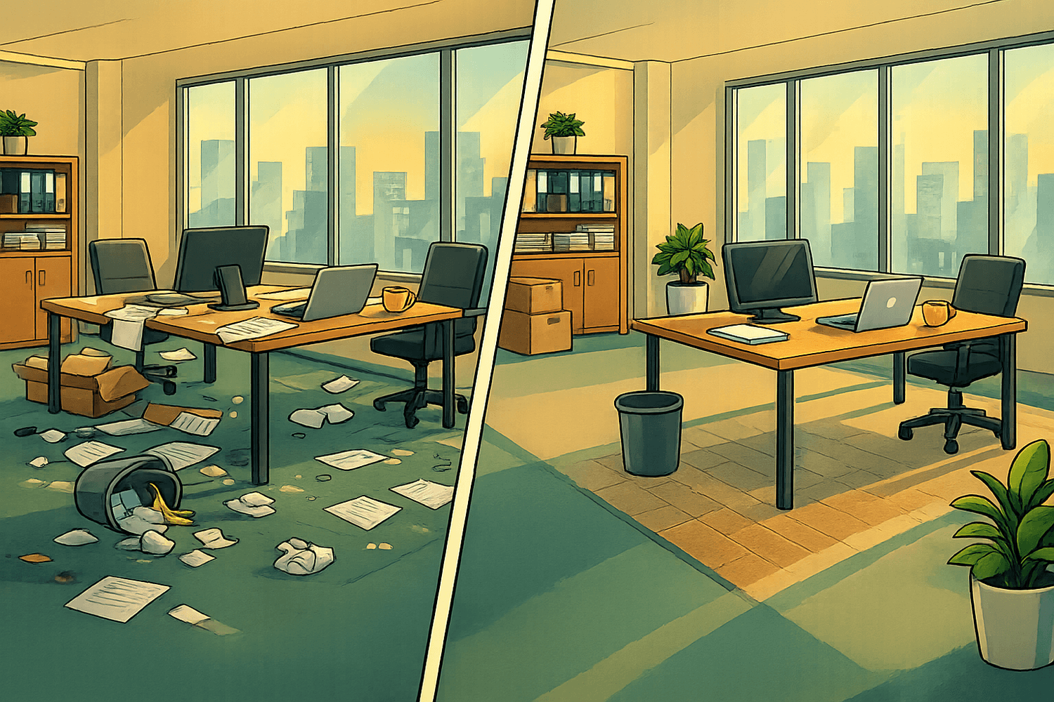 Vorher Nachher Vergleich einer Büroreinigung