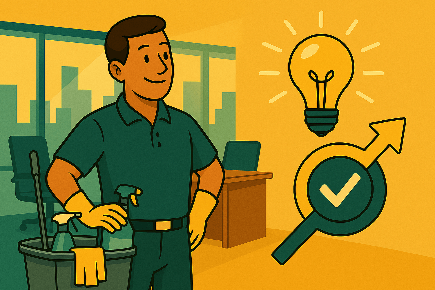 Zweiteilige Comic-Illustration mit klarer Kundenkommunikation und strukturierten Reinigungsabläufen