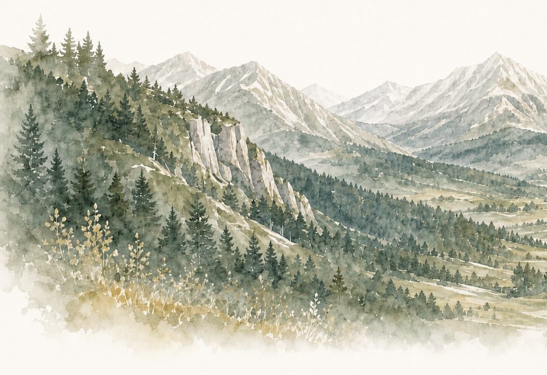 Aquarell einer Berglandschaft