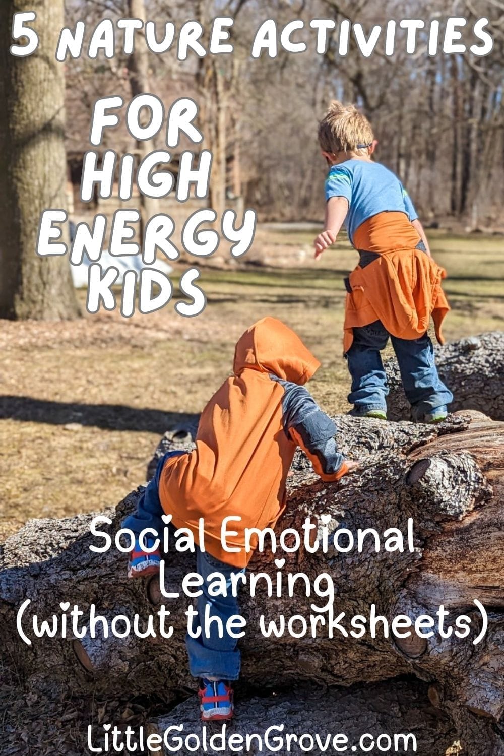 5 nature based social emotional learning activities for high energy kids pin graphic