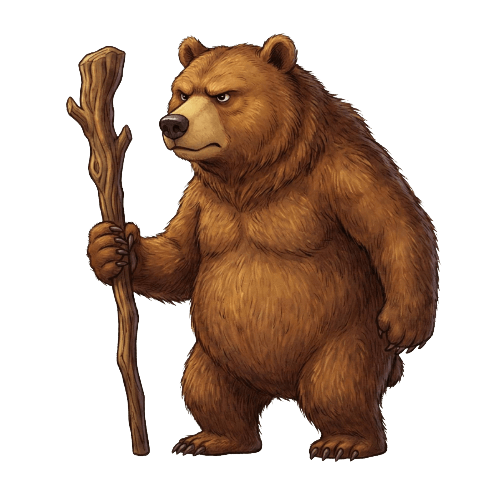Cartoon bear holding a stick, representing anger, used for social-emotional learning activities with children.