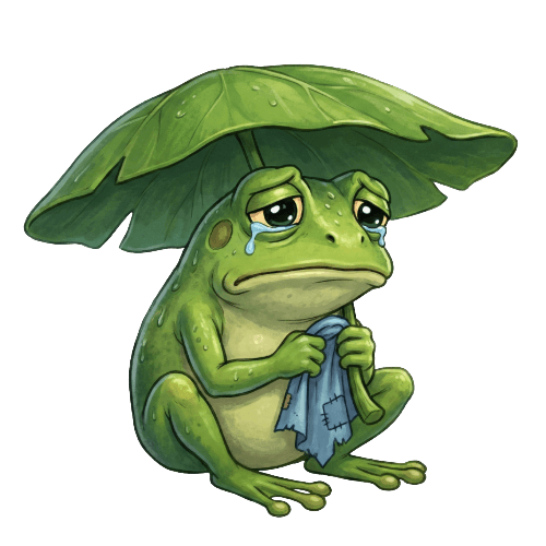 Cartoon frog, crying and holding a blanket, representing sadness and disappointment, used for social-emotional learning activities with children.