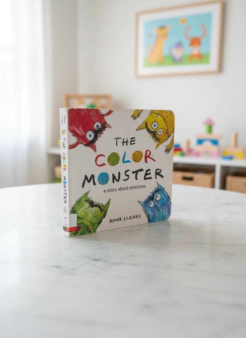 The book, the color monster, by Anna Llenas, sel book about body awareness