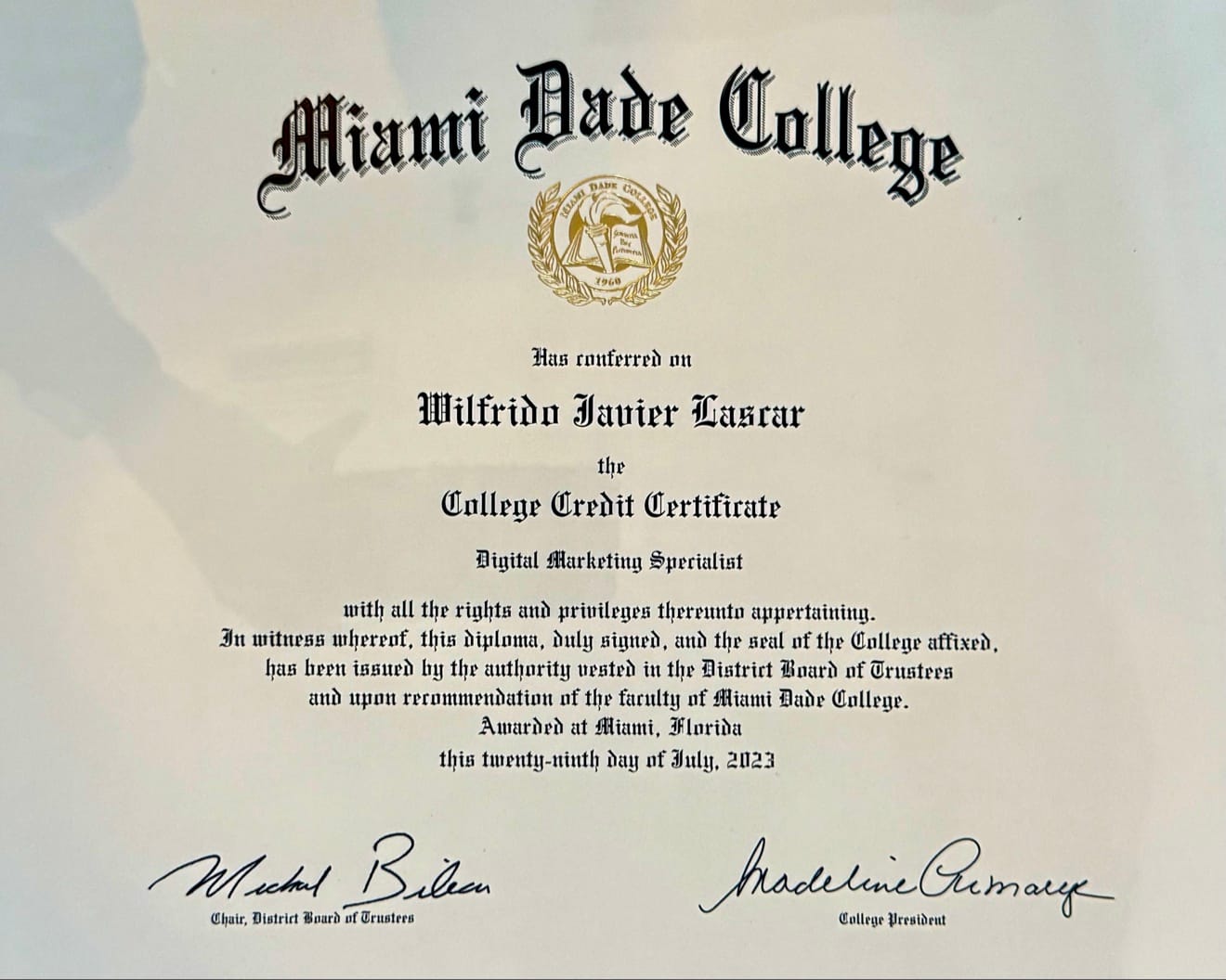 Certificado Digital Marketing Specialist - Miami Dade College