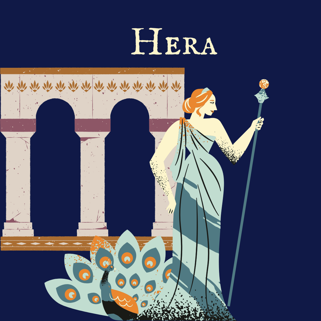 image of greek Goddess, Hera with a peacock