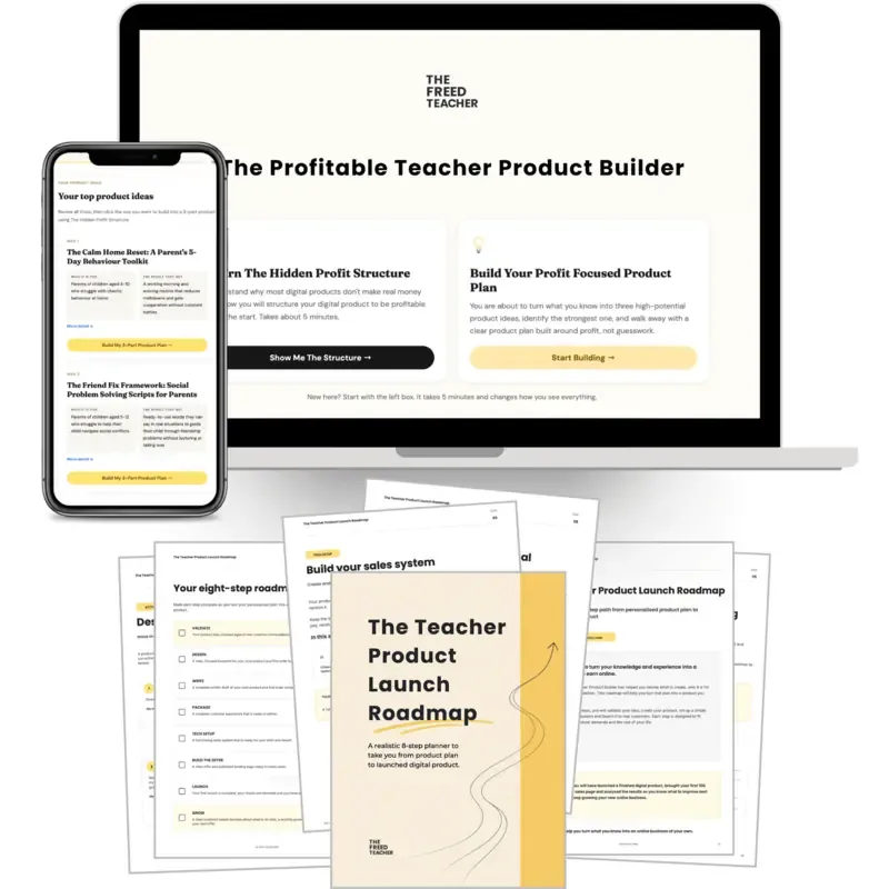The Profitable Teacher Product Builder and Teacher Product Launch Roadmap included in The Teacher Exit Plan