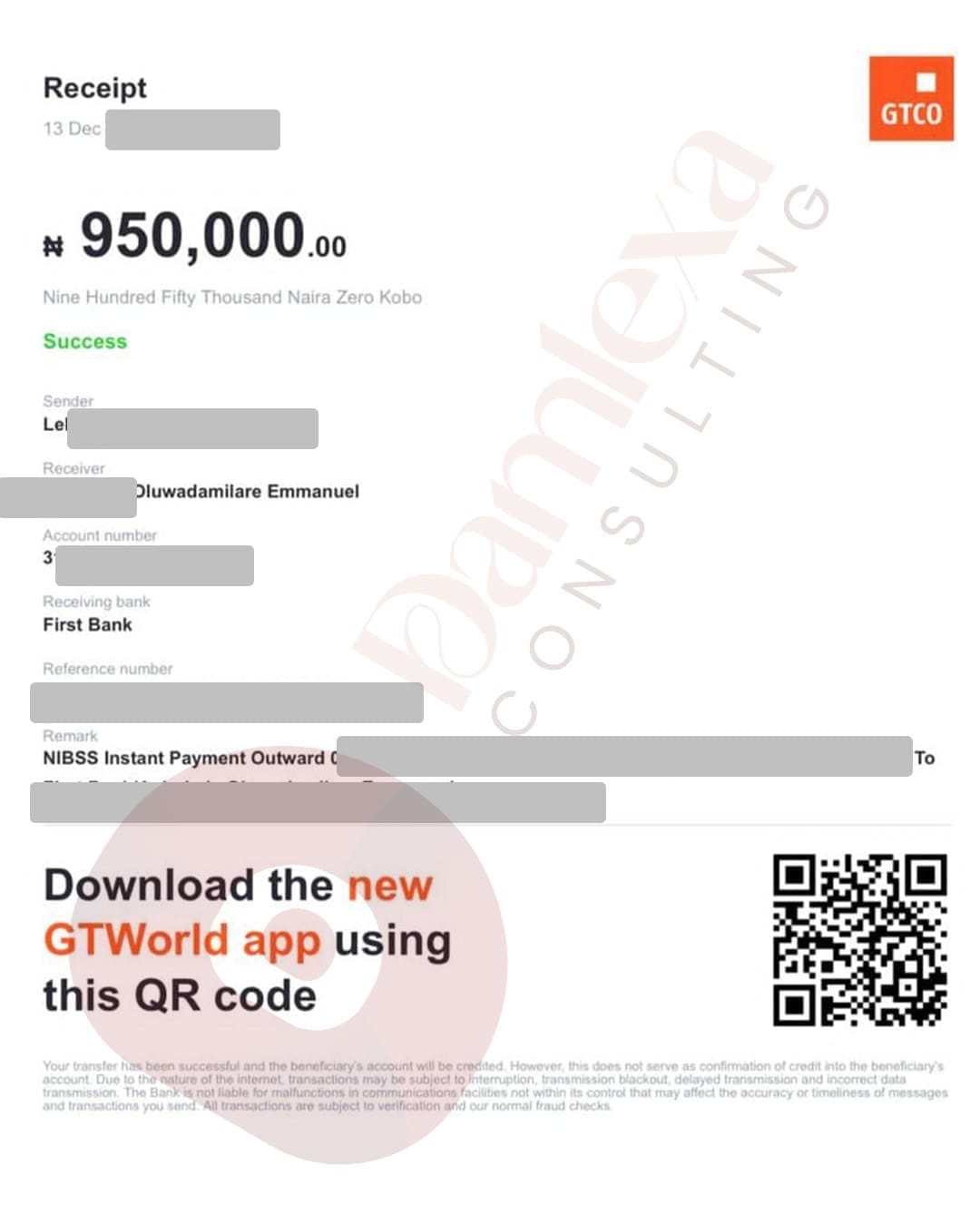 Proof of 950,000 NGN Inflow