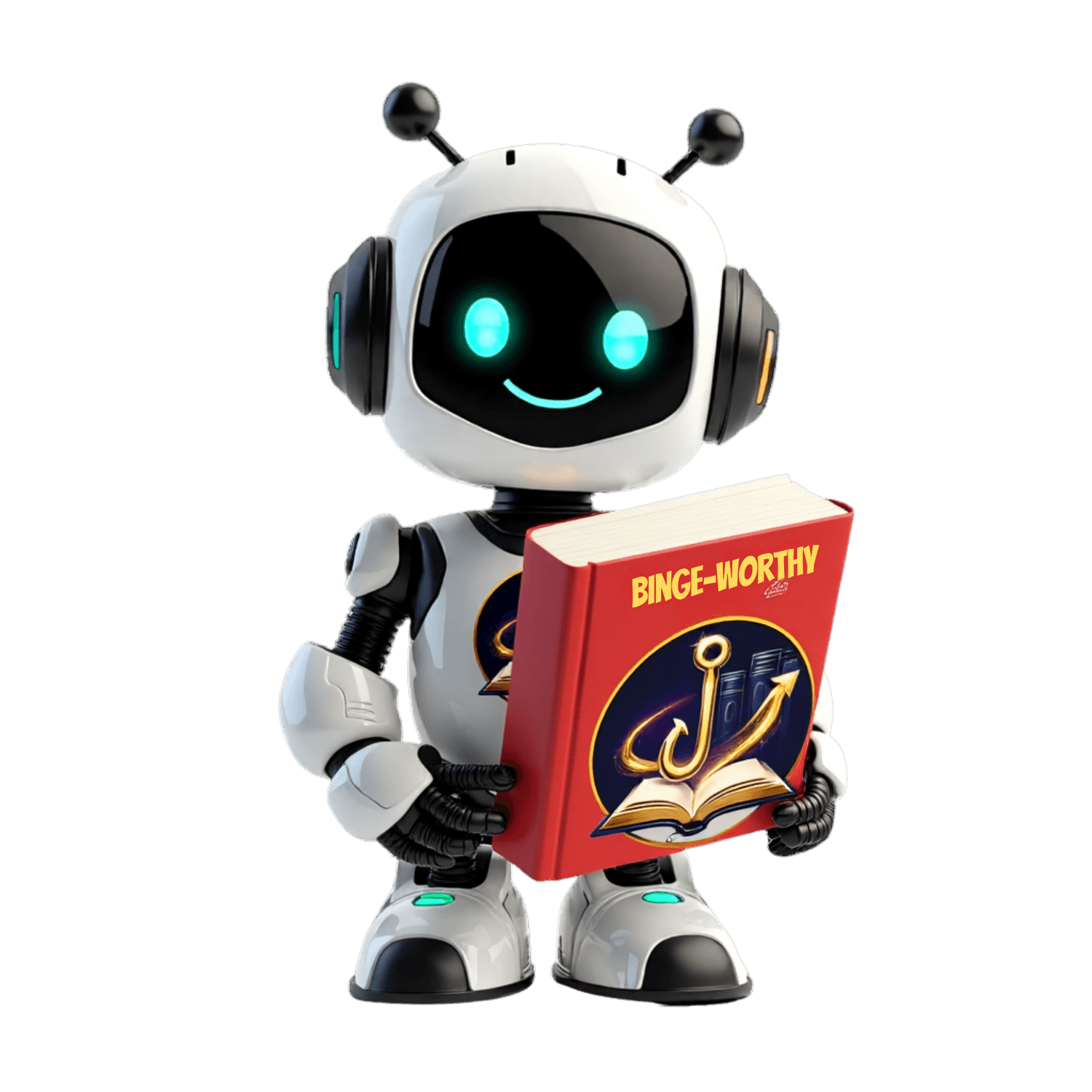 Series Hook Generator robot holding a book marked Binge-Worthy