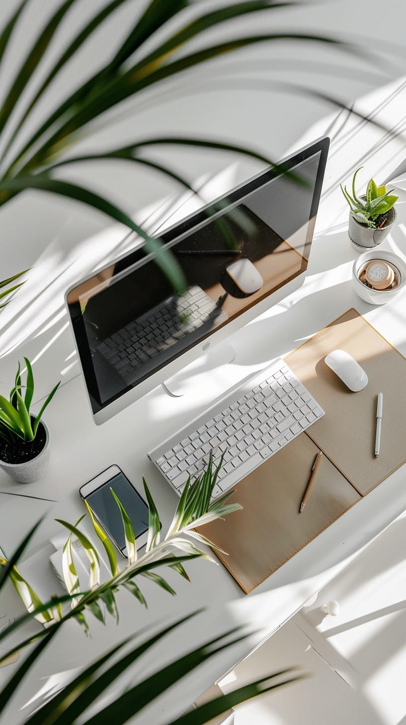 sleek home office desk setup for female entrepreneur