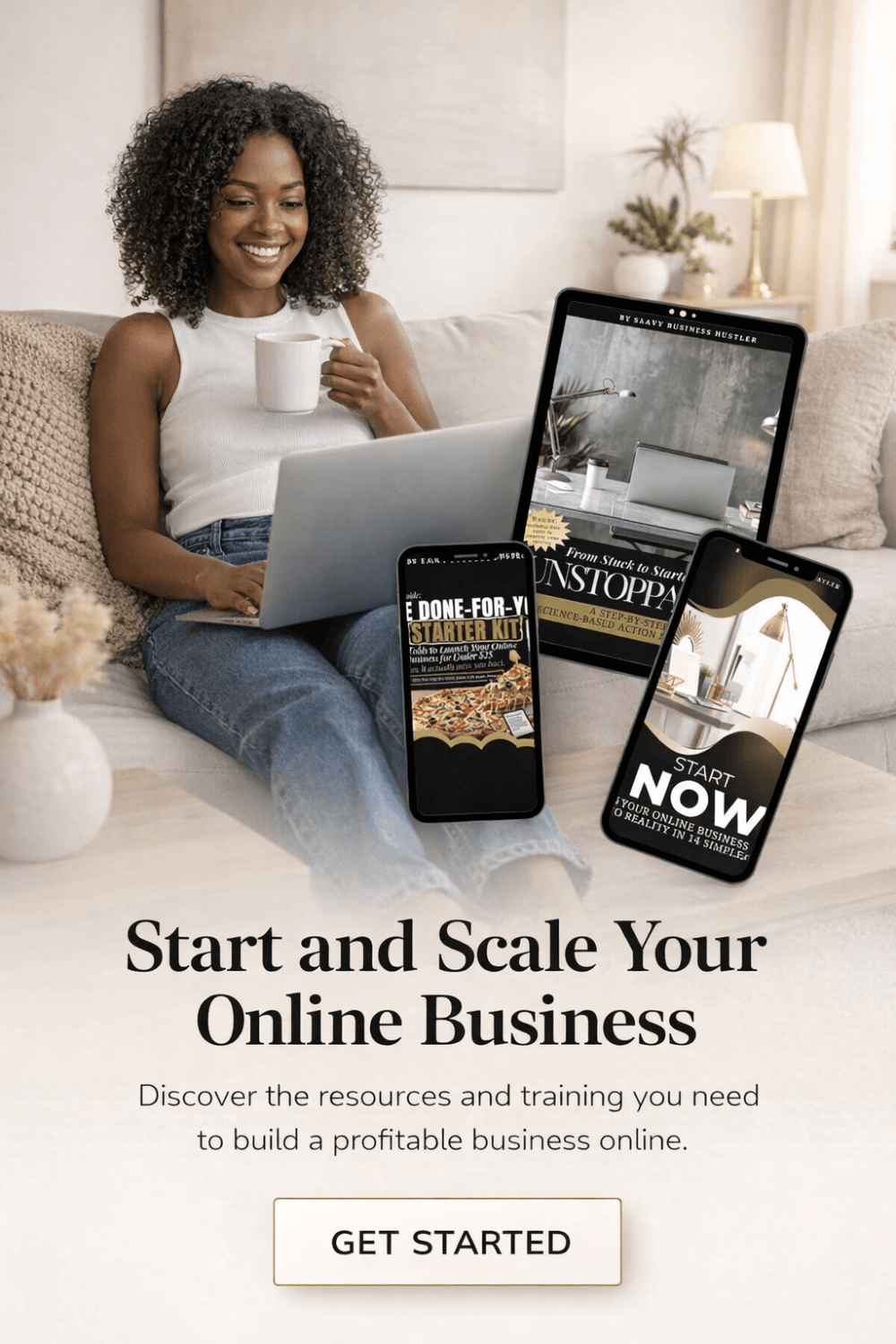 black female entrepreneur starting an online business