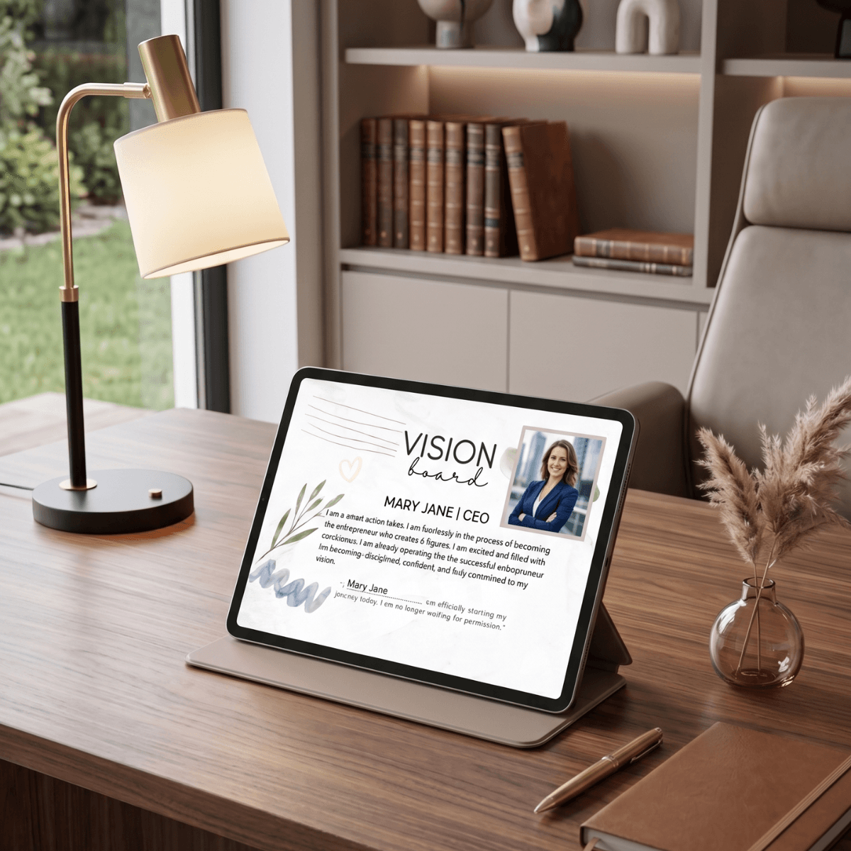 entrepreneur aesthetic vision board example, desktop vision board template business
