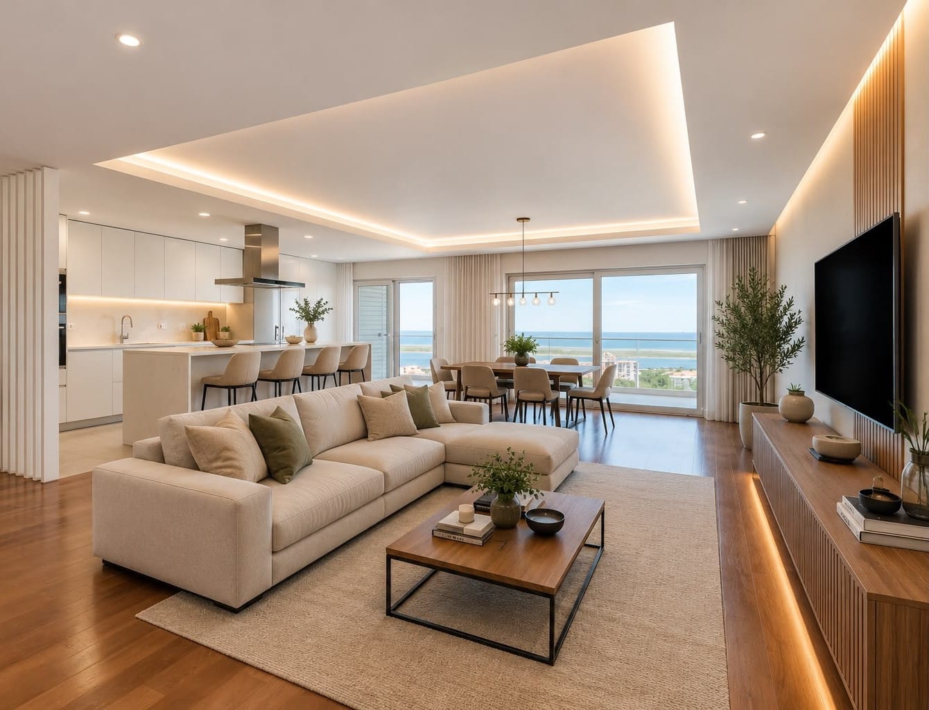 Sala ampla do apartamento Iria Rio Residence com vista para o Rio Tejo