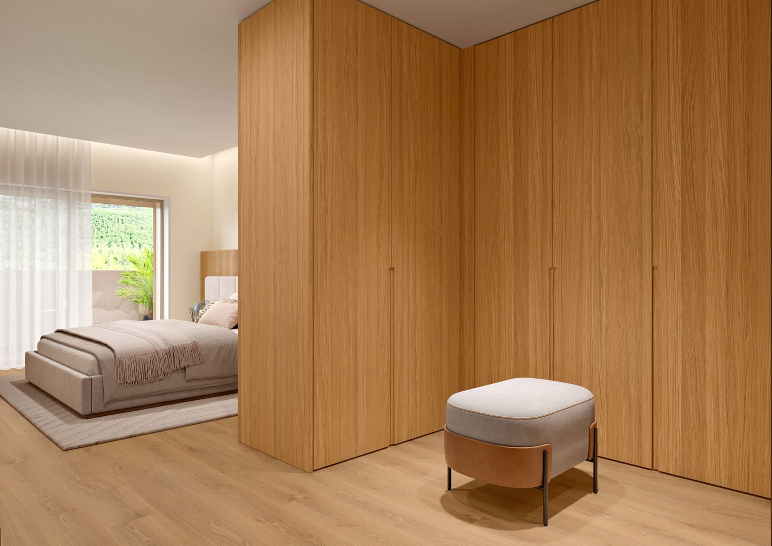 Suite com closet de apartamento moderno no Varandas do Moínho em Vialonga