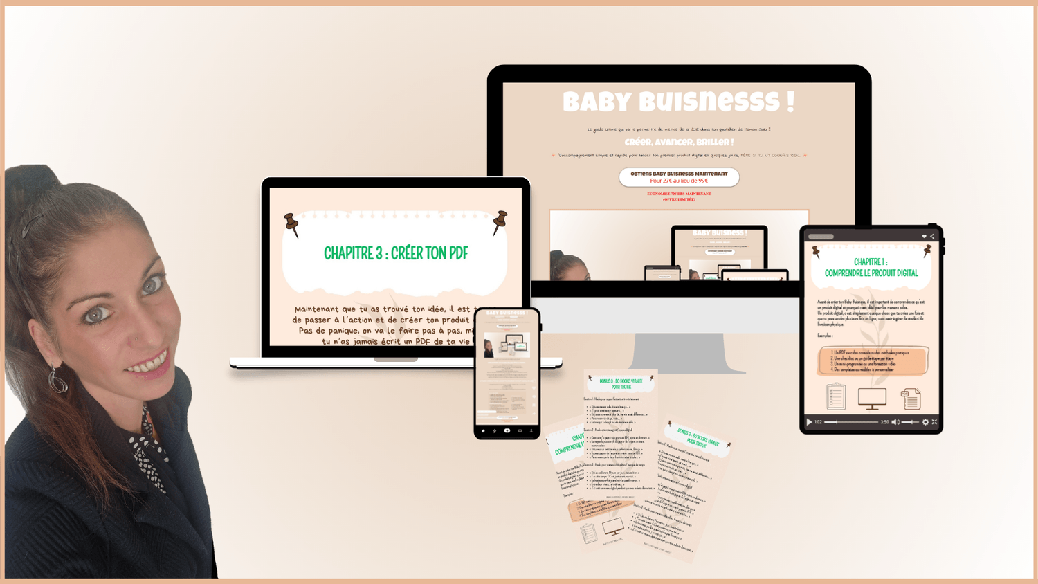 Mockup du guide Baby Buisnesss – Comment créer et vendre facilement ton produit digital
