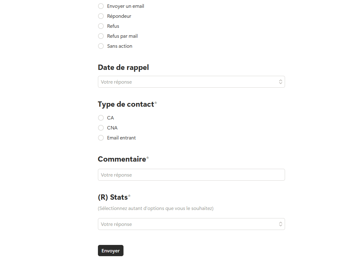Suite du formulaire Notion avec décision, rappel et commentaire