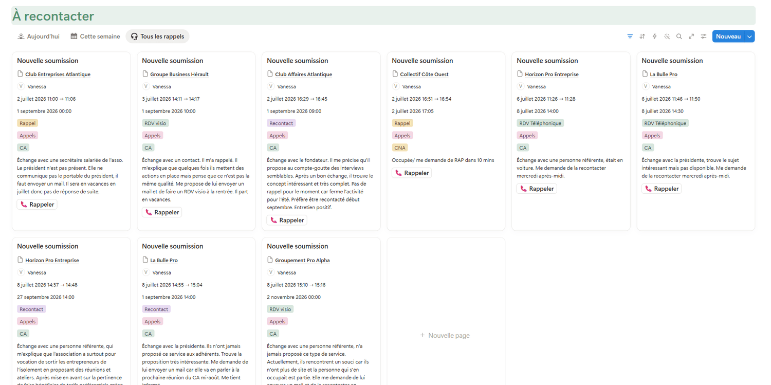 Vue Notion des prospects à recontacter
