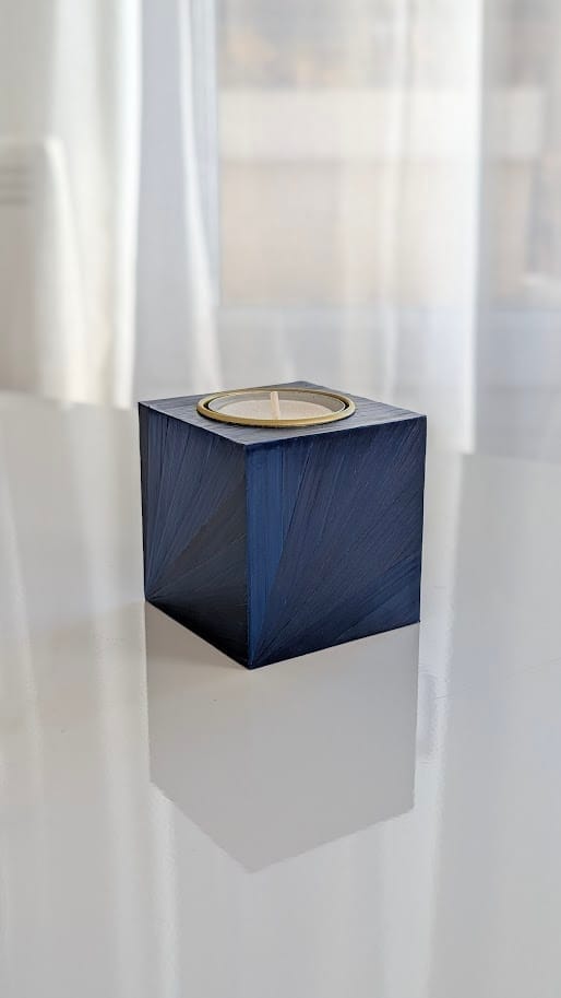 bougeoir motif soleil en marqueterie de paille