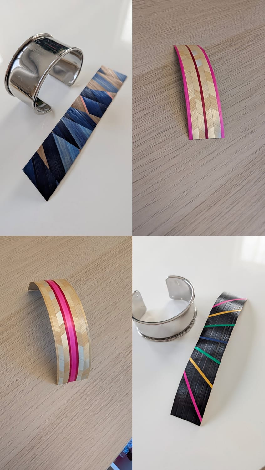 essais de motifs en marqueterie de paille