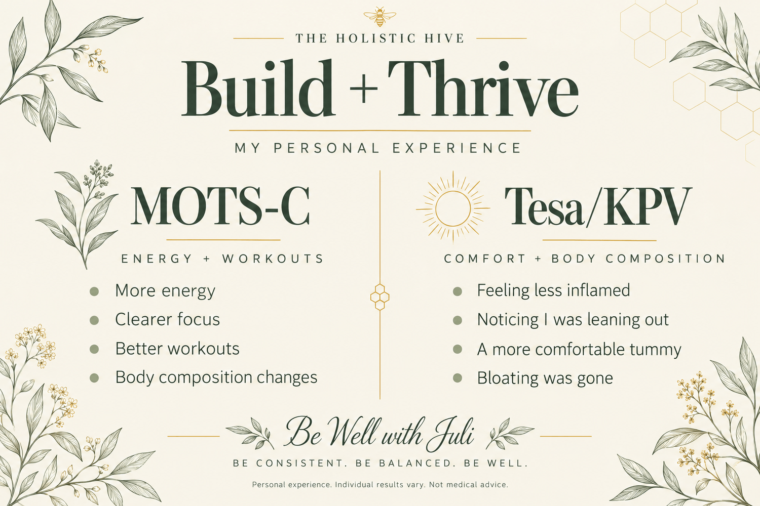 Build + Thrive: Juli&rsquo;s personal experience with MOTS-C and Tesamorelin/KPV