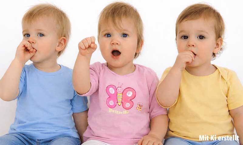 Mehrere Babys zeigen verschiedene Babygebärden der Babyzeichensprache