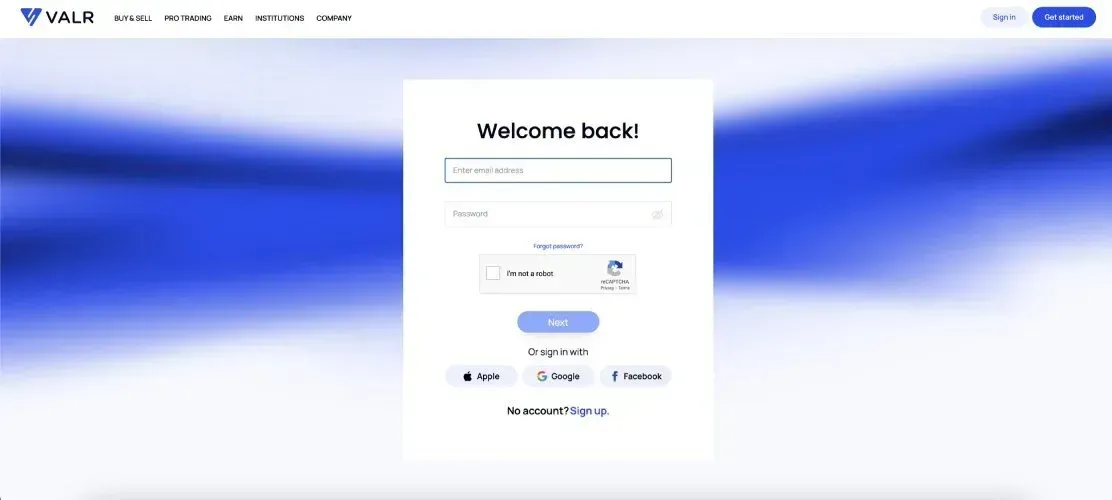 sign up and verify valr