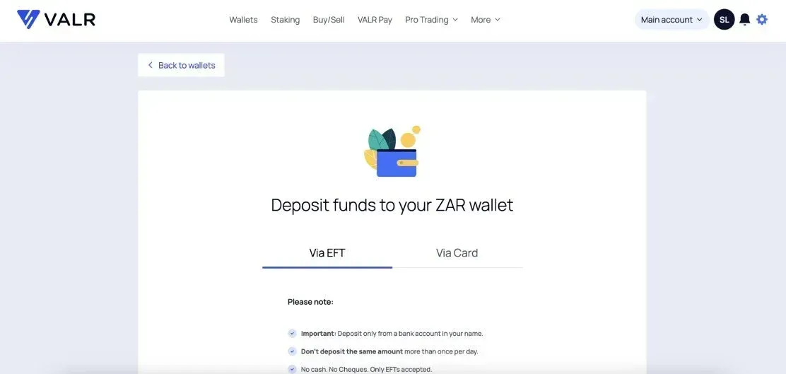 deposit zar to buy eth
