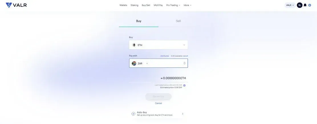 simple buy and sell eth with valr