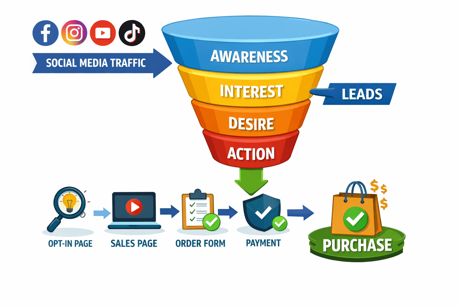 Visual representation of an automated digital marketing funnel for SA businesses.
