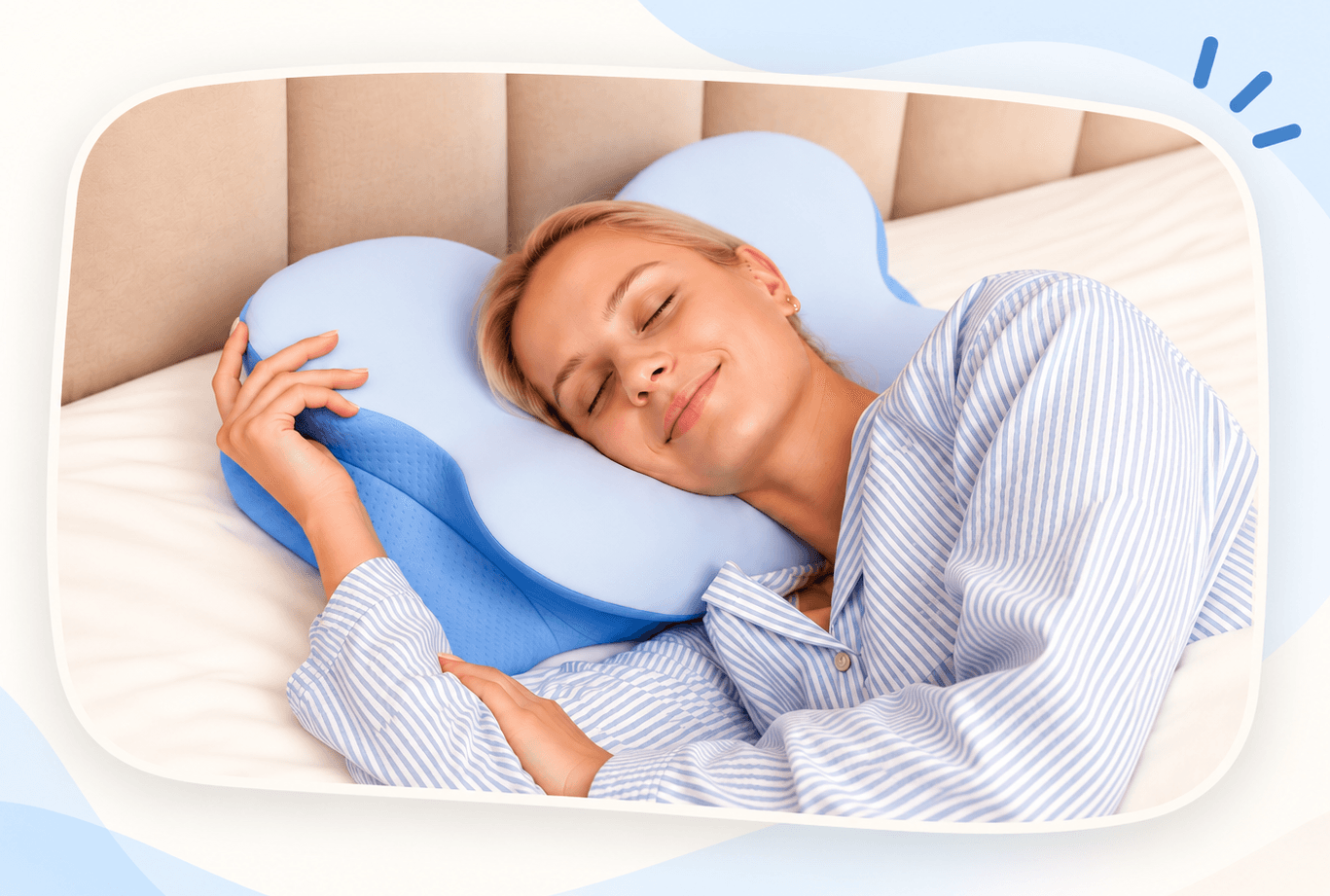 Woman resting on a contoured memory foam pillow