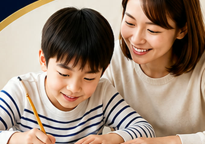 親子で問題に取り組む様子