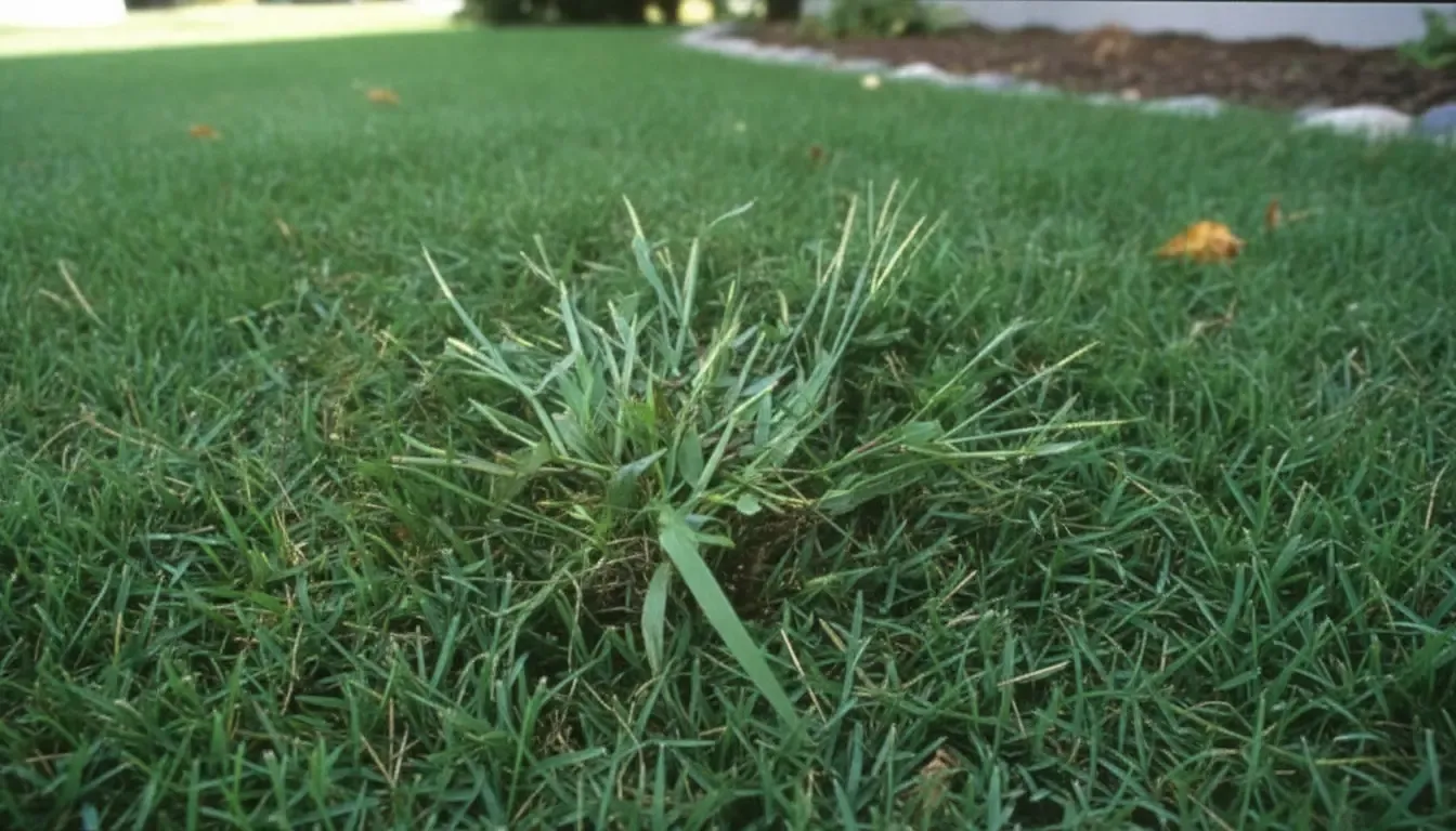 Close-up of crabgrass spreading in a residential lawn in Quebec