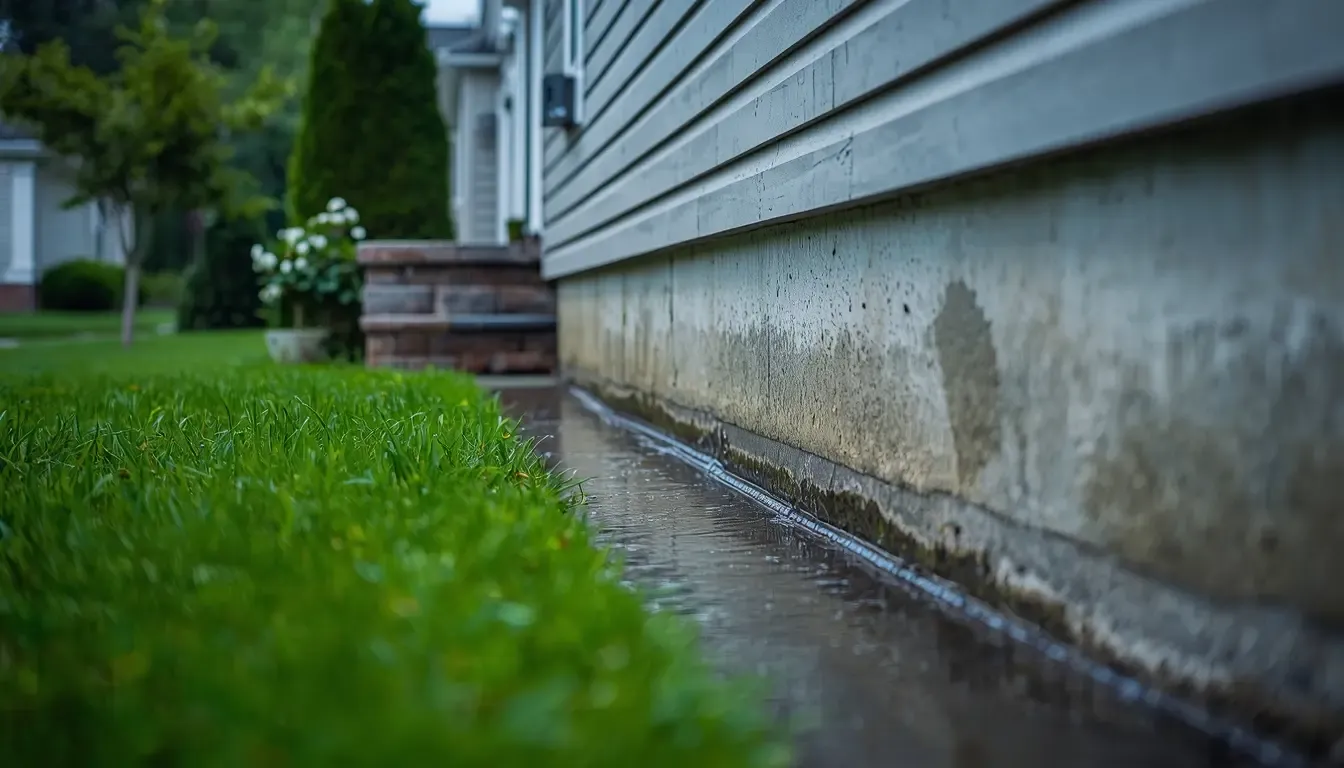 Accumulation d’eau près de la fondation d’une maison à Saint-Eustache causée par une pente de terrain mal orientée.