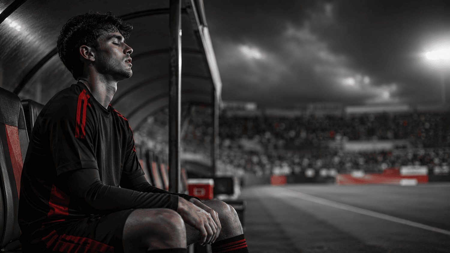 Jeune footballeur qui respire calmement avant la compétition préparation mentale