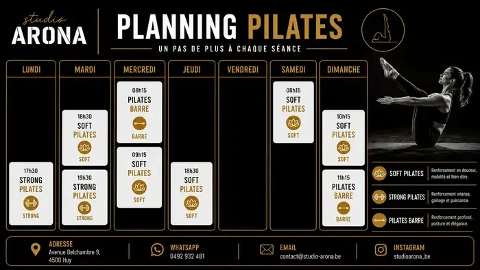 Planning des cours Pilates au Studio Arona à Huy