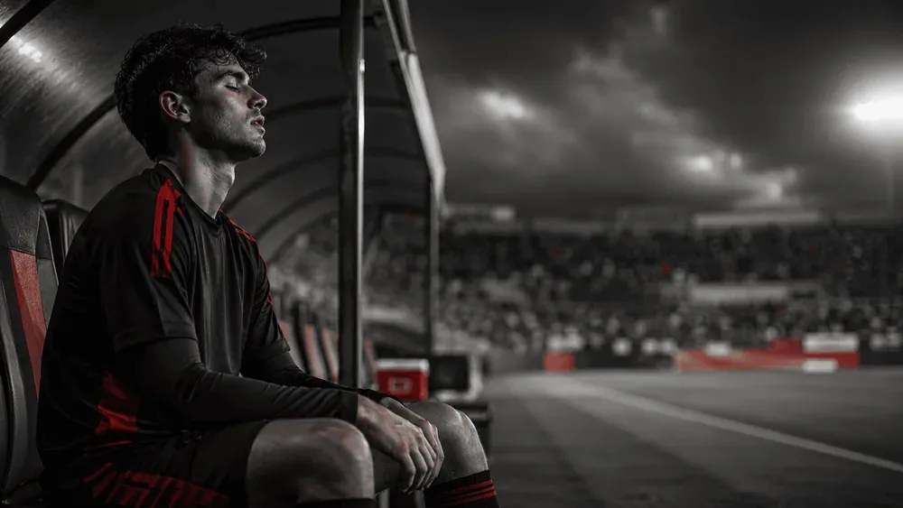 Jeune footballeur qui respire calmement avant la compétition préparation mentale