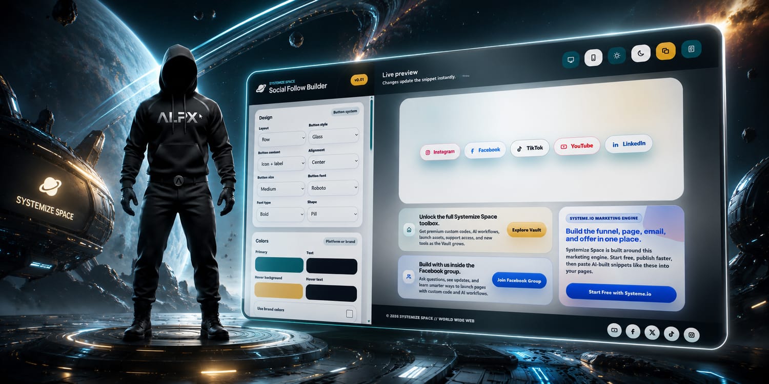 Social Follow Builder tool for Systeme.io by Systemize Space