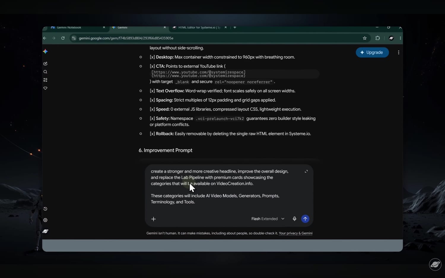 Chatting with Gemini to generate page components