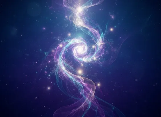 abstract spiritual energy visualization in deep blue and purple, representing emotional blocks clearing at the root level