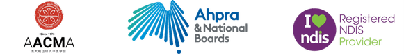 Professional accreditations including AACMA membership, AHPRA registration with the Chinese Medicine Board of Australia, and registered NDIS provider