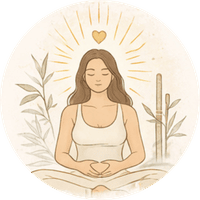woman meditating with radiant heart symbol representing nervous system regulation