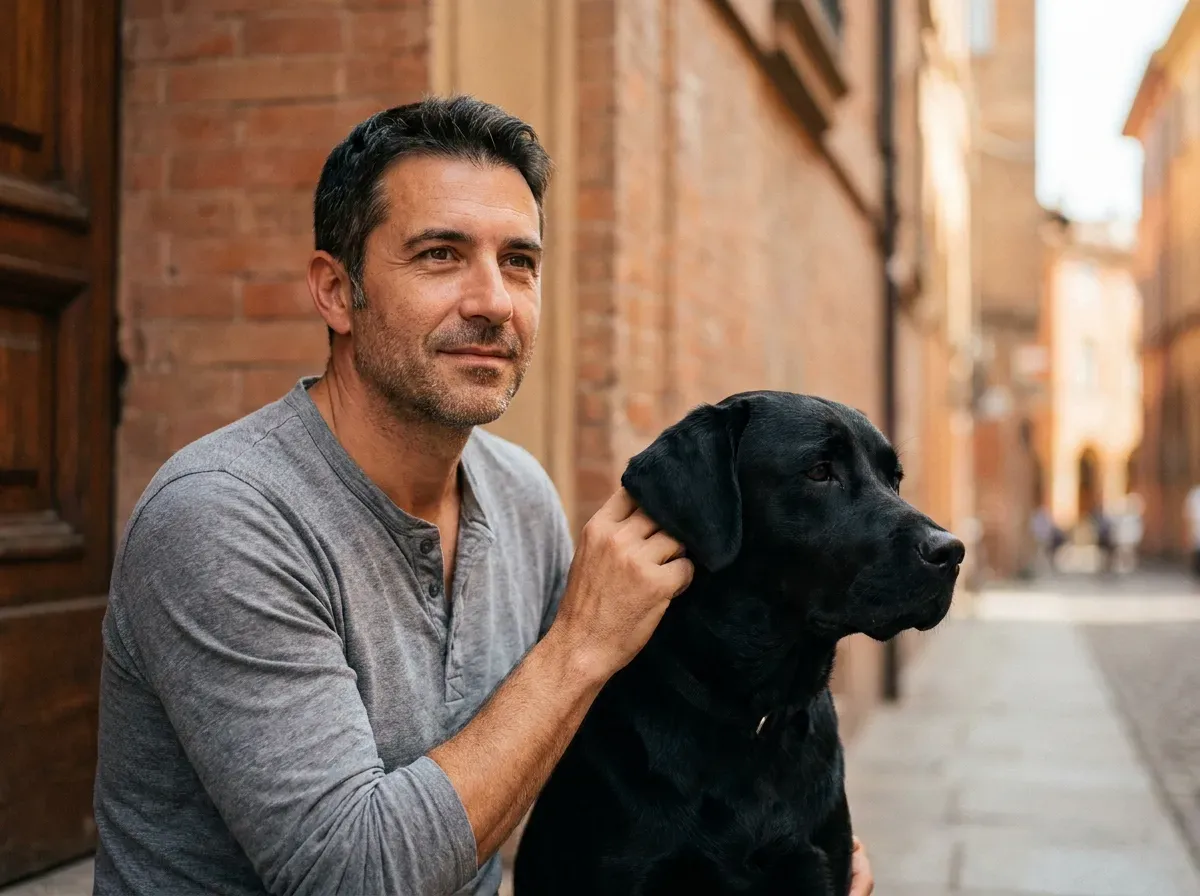 Andrea M. con la sua Labrador Olivia a Bologna