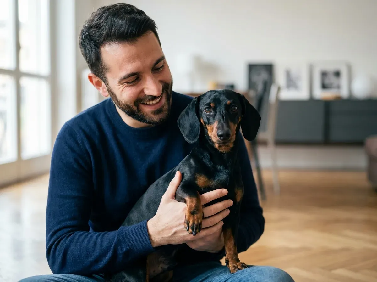 Luca P. con il suo bassotto Pepe