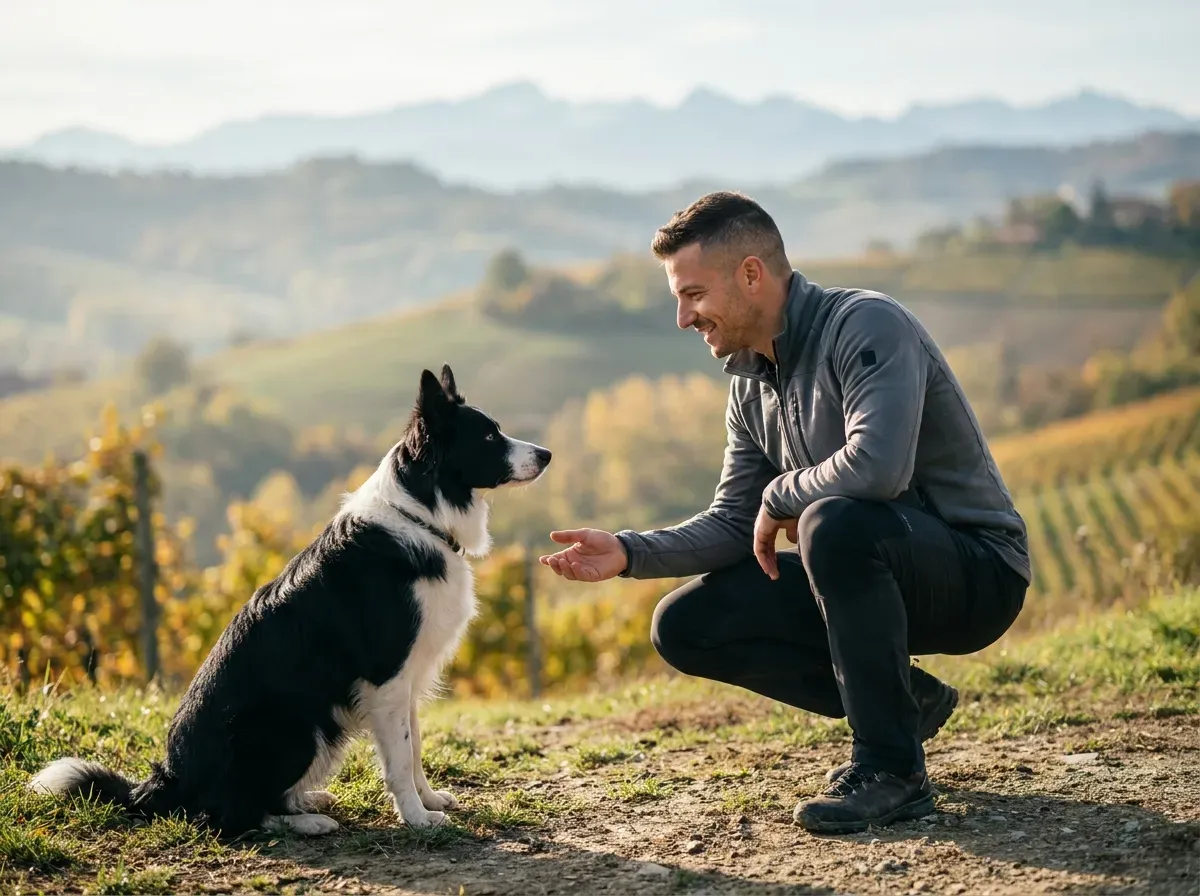 Marco S. con la sua Border Collie Zara in escursione