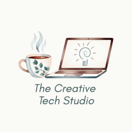 laptop and coffee cup logo for the creative tech studio