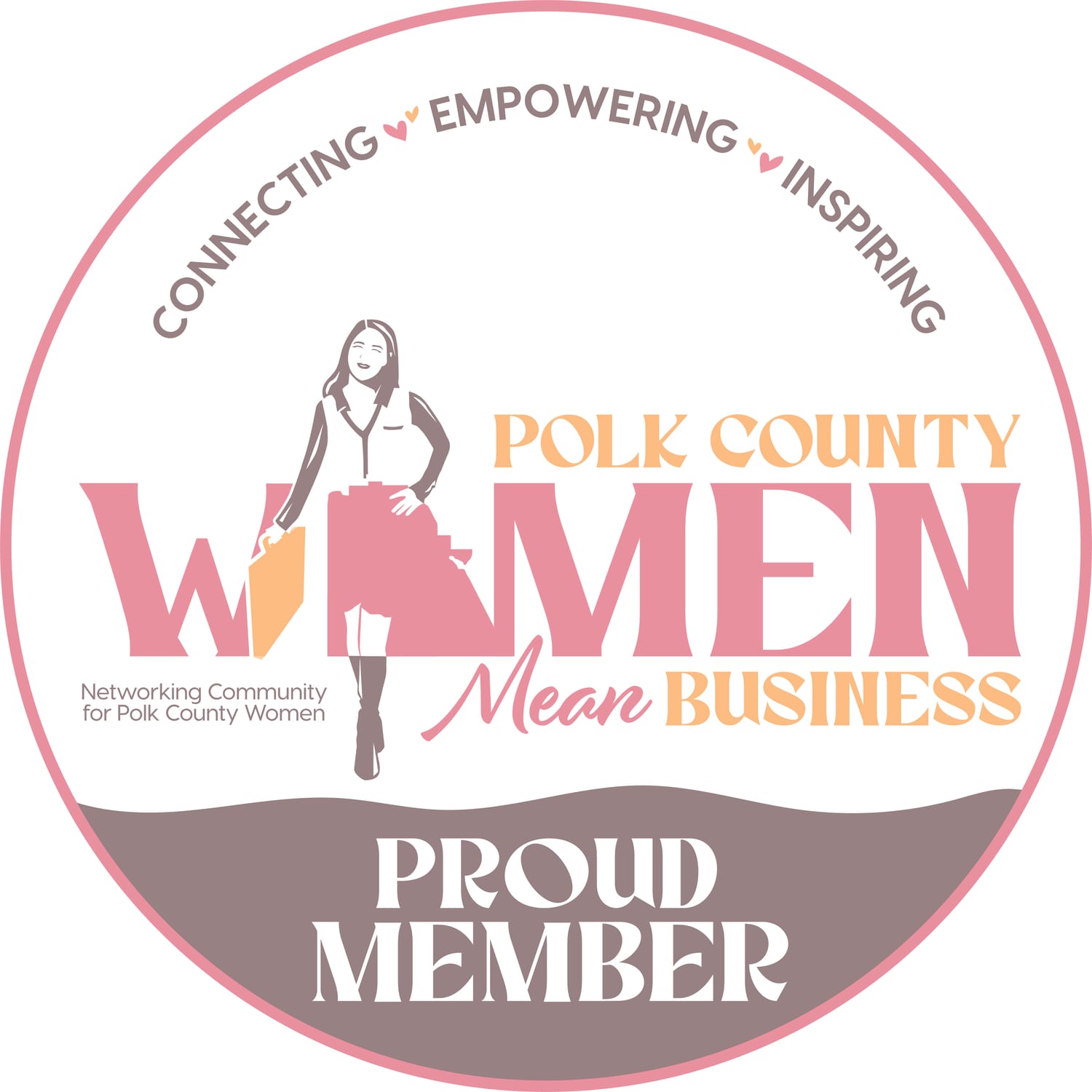 logo for polk county women mean business picture of lady standing 