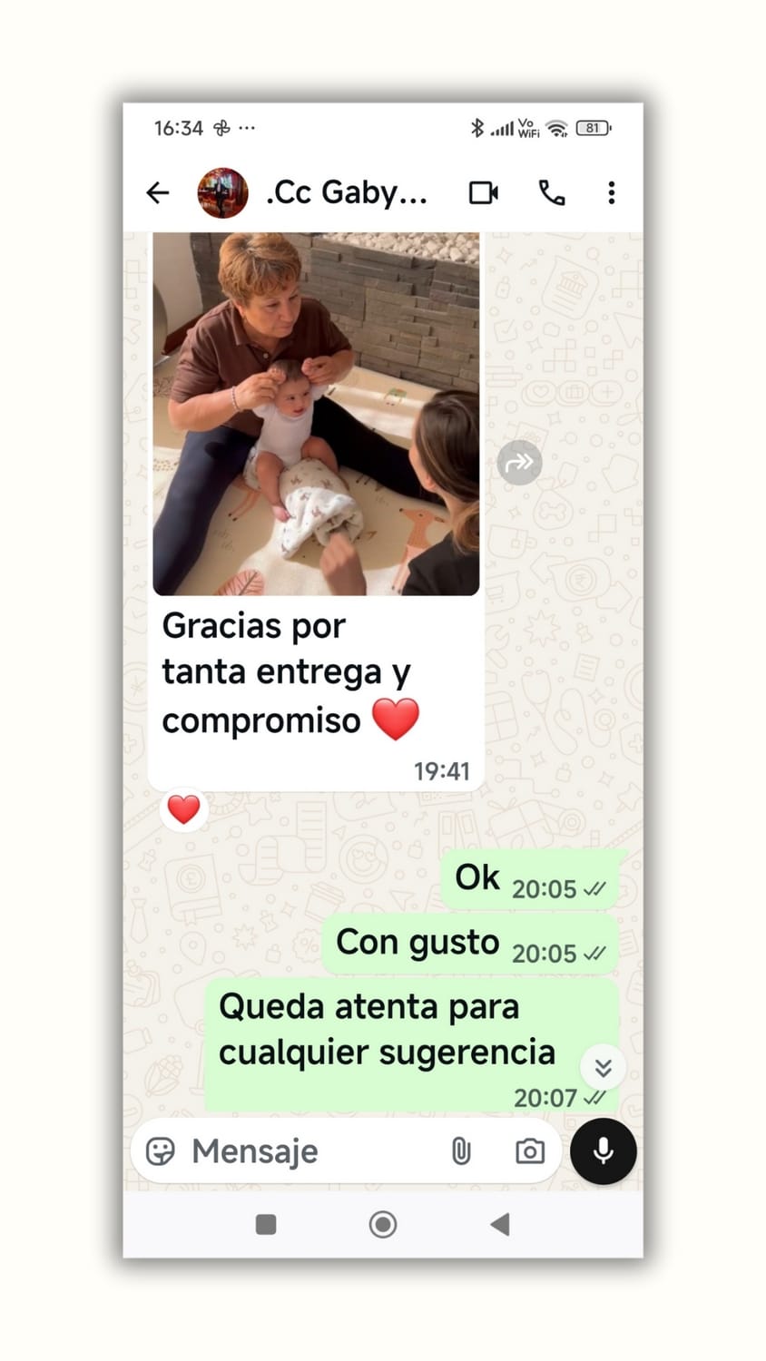 Testimonio sobre el compromiso y dedicación con el desarrollo del bebé