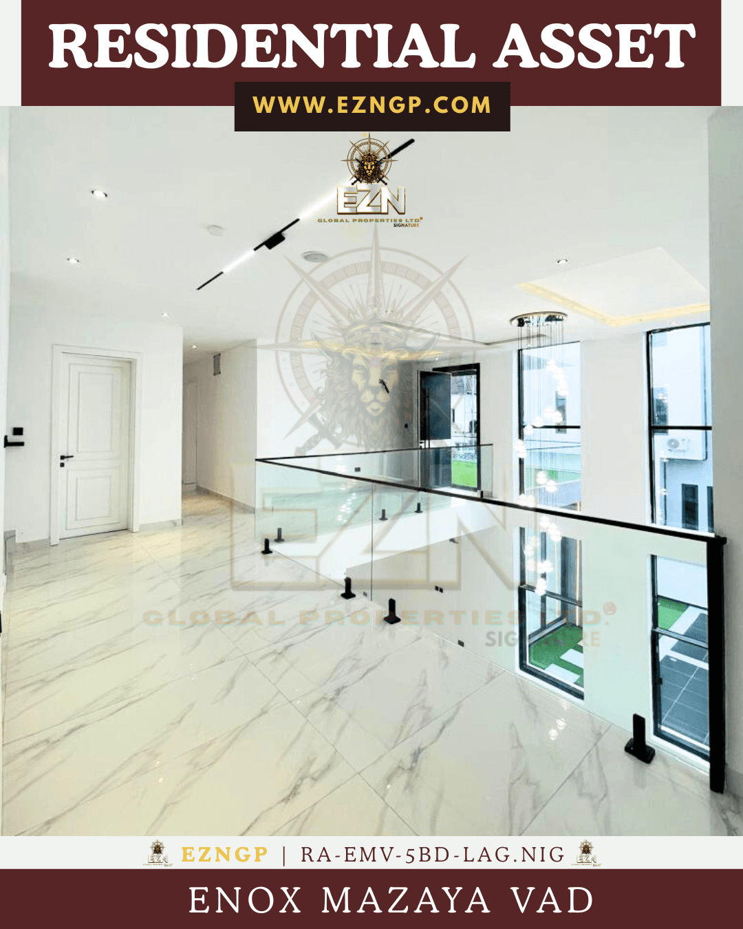 EZNGP Luxury real estate investment in Nigeria, Enox Mazaya Vad premium mansion façade with high-security perimeter for sovereign owners