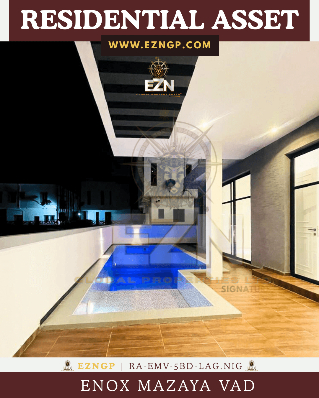 Exotic outdoor leisure space, Enox Mazaya Vad infinity pool and deck for sovereign relaxation in the Nigerian climate.