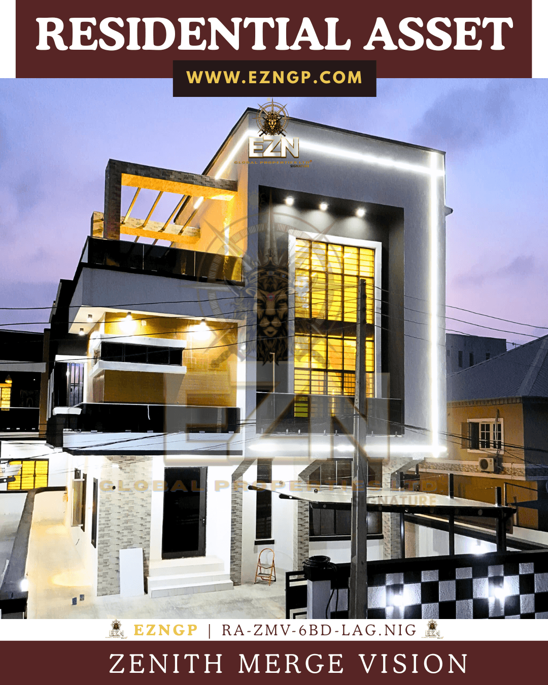 EZNGP Architectural Zenith Merge Vision showcasing wealth dominance and aesthetic superiority in Nigerian real estate. EZNGP Elite 6-Bedroom Automation: Command Every Square Inch, high-tier entertainment and briefing room for the Nigerian business elite. The Inverter House: Grid-Independent Power Sovereignty
